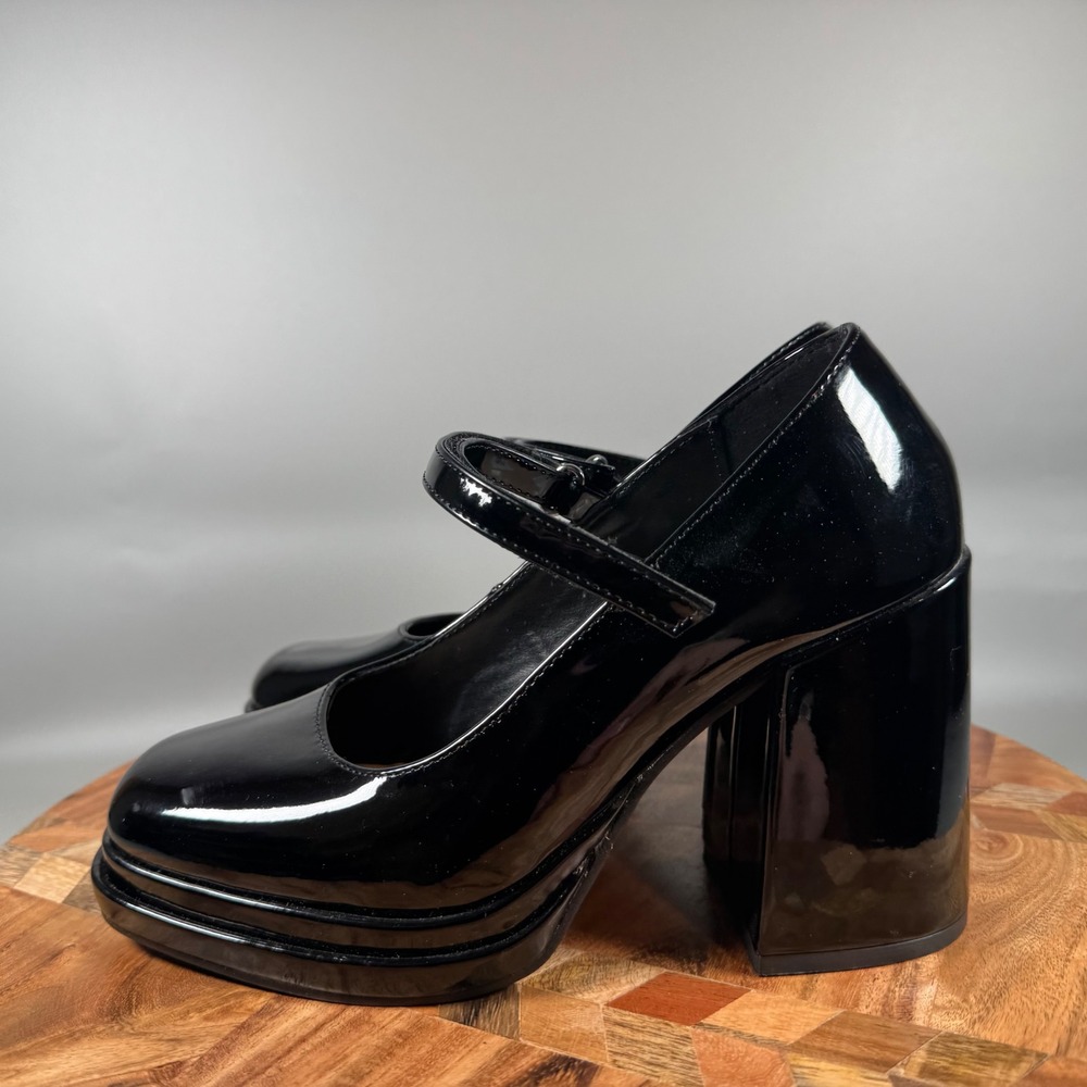 Steve Madden NYLO Platform Mary Jane Heels Black Patent Chunky Block Heel Sz 6 - Picture 3 of 8